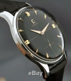 Vintage Signed Omega St Steel Manual Wind Black Dial Working Vintage Gents Watch