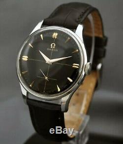 Vintage Signed Omega St Steel Manual Wind Black Dial Working Vintage Gents Watch