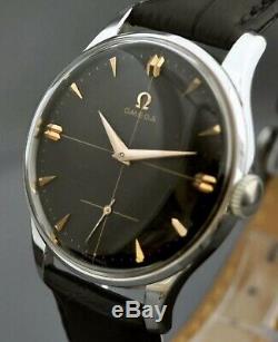 Vintage Signed Omega St Steel Manual Wind Black Dial Working Vintage Gents Watch