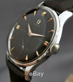 Vintage Signed Omega St Steel Manual Wind Black Dial Working Vintage Gents Watch