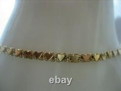 Vintage Signed Or 14k Yellow Gold Heart Link 6.75 Bracelet