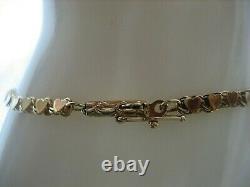 Vintage Signed Or 14k Yellow Gold Heart Link 6.75 Bracelet