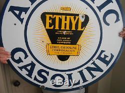 Vintage Signs Atlantic Ethyl Gasoline Double Sided Porcelain 30 Original