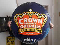 Vintage Signs Crown Shrunk Overalls Union Made Embossed Single Sided Metal 30