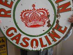 Vintage Signs Red Crown Gasoline Double Sided Porcelain 26 Dia. Has the Green