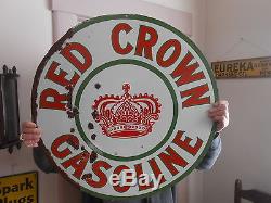 Vintage Signs Red Crown Gasoline Double Sided Porcelain 28 Dia. Has the Green