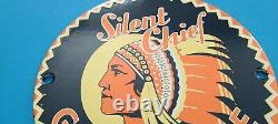 Vintage Silent Chief Gasoline Porcelain Gas Service Station Indian Pump 6 Sign