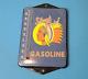 Vintage Silent Chief Porcelain Gas Pump Ad Sales Sign On Service Thermometer