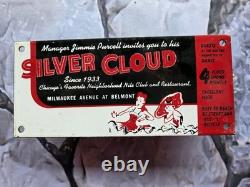Vintage Silver Cloud Night Club Porcelain Sign 10×4.5