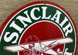 Vintage Sinclair Aircraft Porcelain Sign Gas Station Motor Oil Aircraft Lubester