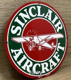 Vintage Sinclair Aircraft Porcelain Sign Gas Station Motor Oil Aircraft Lubester