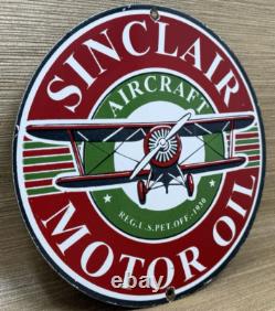 Vintage Sinclair Aircraft Porcelain Sign Gas Station Motor Oil Aircraft Lubester