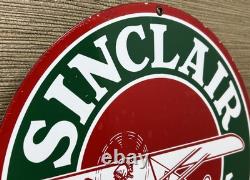 Vintage Sinclair Aircraft Porcelain Sign Gas Station Motor Oil Aircraft Lubester