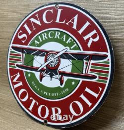 Vintage Sinclair Aircraft Porcelain Sign Gas Station Motor Oil Aircraft Lubester