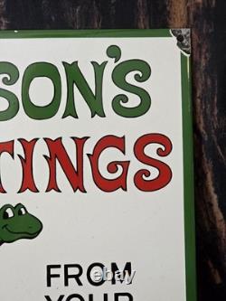 Vintage Sinclair Dealer Seasons Greetings Porcelain Sign Gas Pump Sign 12 X 12