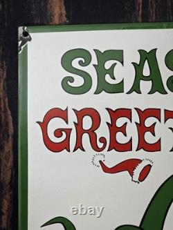 Vintage Sinclair Dealer Seasons Greetings Porcelain Sign Gas Pump Sign 12 X 12