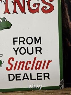 Vintage Sinclair Dealer Seasons Greetings Porcelain Sign Gas Pump Sign 12 X 12