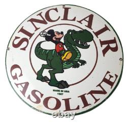 Vintage Sinclair Gas Porcelain Sign Mickey Mouse Man Cave Gasoline Pump Sign