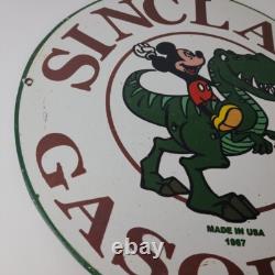 Vintage Sinclair Gas Porcelain Sign Mickey Mouse Man Cave Gasoline Pump Sign