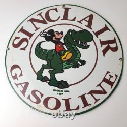 Vintage Sinclair Gas Porcelain Sign Mickey Mouse Man Cave Gasoline Pump Sign