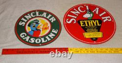 Vintage Sinclair Gasoline Dino The Dinosaur Porcelain Metal Sign Collection Of 2