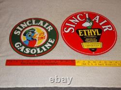 Vintage Sinclair Gasoline Dino The Dinosaur Porcelain Metal Sign Collection Of 2
