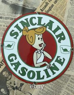 Vintage Sinclair Gasoline Flintstones Gas Oil Pump 12 Inch Porcelain Enamel Sign
