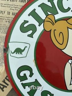 Vintage Sinclair Gasoline Flintstones Gas Oil Pump 12 Inch Porcelain Enamel Sign