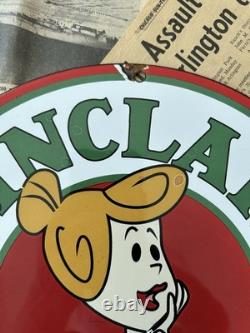 Vintage Sinclair Gasoline Flintstones Gas Oil Pump 12 Inch Porcelain Enamel Sign