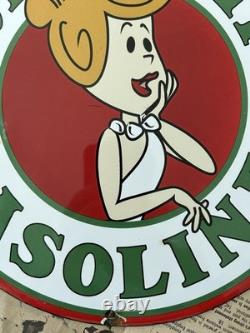 Vintage Sinclair Gasoline Flintstones Gas Oil Pump 12 Inch Porcelain Enamel Sign