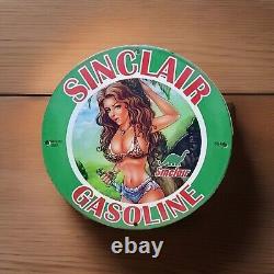 Vintage Sinclair Gasoline Pinup Girl Porcelain Gas Oil Motor Station Lube Sign