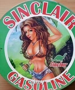 Vintage Sinclair Gasoline Pinup Girl Porcelain Gas Oil Motor Station Lube Sign