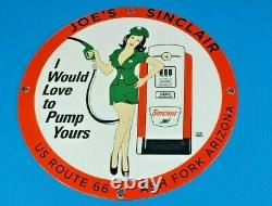 Vintage Sinclair Gasoline Porcelain Joe's Route 66 Gas Service Station Pump Sign