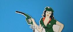 Vintage Sinclair Gasoline Porcelain Service Station Diecut Pump Yours Door Sign