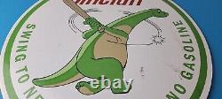 Vintage Sinclair Gasoline Sign Baseball Dinosaur Porcelain Gas Oil Pump Sign