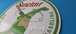 Vintage Sinclair Gasoline Sign Baseball Dinosaur Porcelain Gas Oil Pump Sign