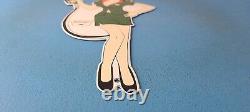 Vintage Sinclair Gasoline Sign Filling Station Girl Gas Pump Porcelain Sign