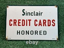 Vintage Sinclair Porcelain Sign Credit Cards Honored Here Gas Station Marker