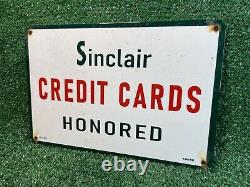 Vintage Sinclair Porcelain Sign Credit Cards Honored Here Gas Station Marker