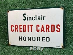 Vintage Sinclair Porcelain Sign Credit Cards Honored Here Gas Station Marker