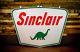 Vintage Sinclair Porcelain Sign Gas Oil Station Advertising Dino With Ring Clean