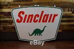 Vintage Sinclair Porcelain Sign Gas Oil Station Advertising Dino with Ring CLEAN