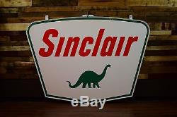 Vintage Sinclair Porcelain Sign Gas Oil Station Advertising Dino with Ring CLEAN