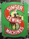 Vintage Singer Sewing Machine Double Sided Enamel Porcelain Sign Board Made Usa