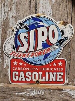 Vintage Sipo Porcelain Sign Oil Lubricated Carbonless Gasoline Station Service