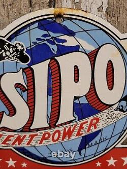 Vintage Sipo Porcelain Sign Oil Lubricated Carbonless Gasoline Station Service