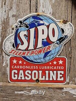 Vintage Sipo Porcelain Sign Oil Lubricated Carbonless Gasoline Station Service