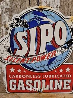 Vintage Sipo Porcelain Sign Oil Lubricated Carbonless Gasoline Station Service