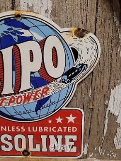 Vintage Sipo Porcelain Sign Oil Lubricated Carbonless Gasoline Station Service