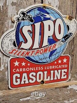 Vintage Sipo Porcelain Sign Oil Lubricated Carbonless Gasoline Station Service